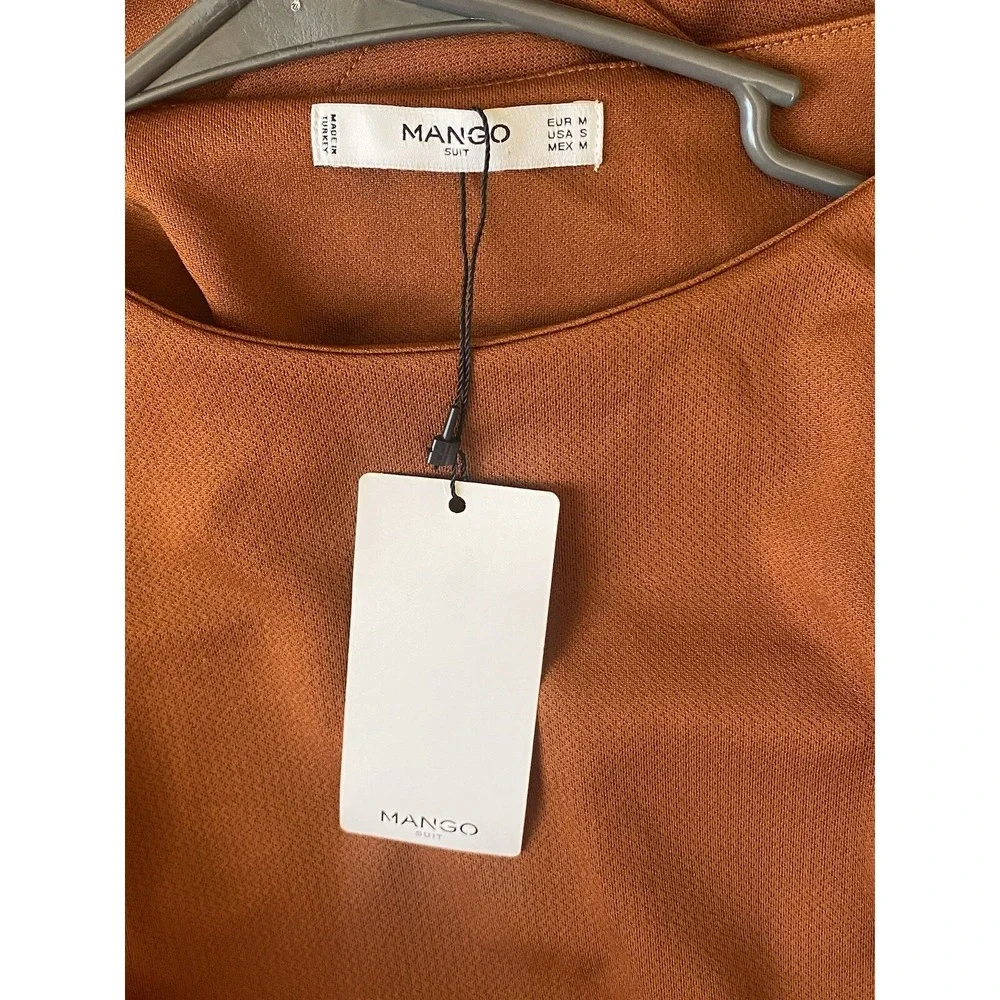 Mango Suit Dress Vistido Wedding Shift Belted Knee Length Burnt Orange NWT Sz M - Picture 4 of 7